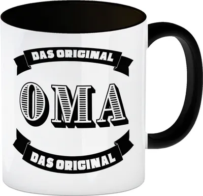 Produktbild von Oma Kaffeebecher in schwarz mit Spruch Oma Das Original