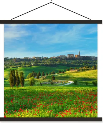 Produktbild von MuchoWow® Textilposter Toskana - Landschaft - Blumen 120x120 cm mit schwarzem Rahmen - Aufhängungsset