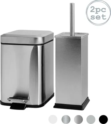 Produktbild von Harbour Housewares Quadratisches Toilettenbürsten- und Mülleimer-Set – gebürstetes Metall