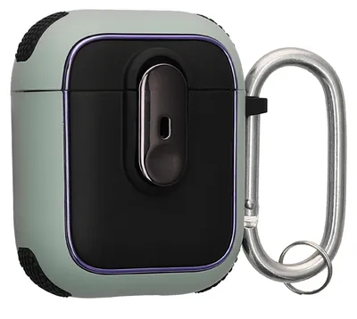 Produktbild von kwmobile Hülle kompatibel mit Apple Airpods 1 & 2 Hülle - Kopfhörer Case - TPU Cover mit Karabiner - Stoßfeste Schutzhülle - Grün Schwarz