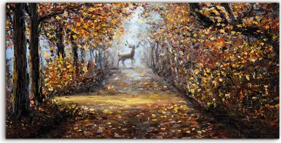 Produktbild von Coloray Spritzschutz aus Glas 100x50  Wandkunst Küchenrückwand Malerei Wald park Bäume Herbst Hirsche
