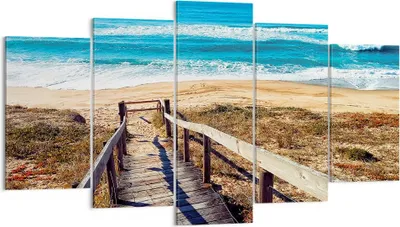 Produktbild von Bild auf Leinwand - Leinwandbild - 5 Teile - Meer Strand Eintritt - 160x85cm - Wand Bild - Wanddeko - Wandbilder - Leinwanddruck - Bilder - Wanddekoration - Leinwand bilder - Wandbild - EA160x85-4359