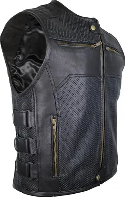 Produktbild von Motorrad Lederweste Mit Reißverschluss Und Verstellbaren Klettverschlüssen, 3XL
