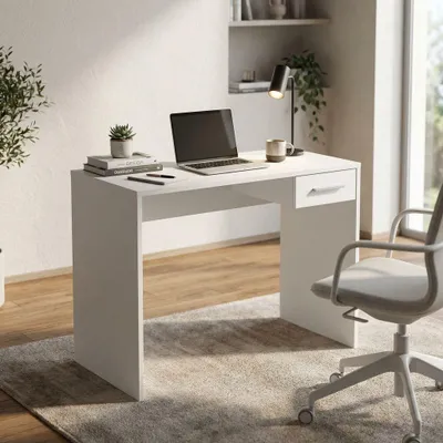 Immagine prodotto di Milani Home - scrivania moderna 90 x 45 x 74 cm con cassetto, bianco, per studio e ufficio