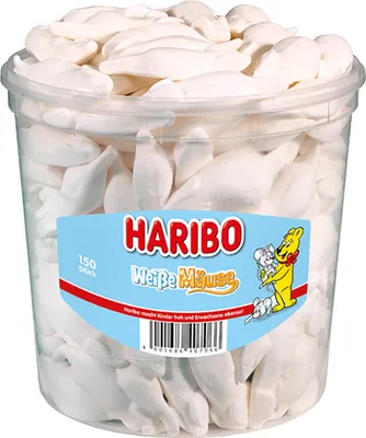 Produktbild von Haribo - Bílé myšky 150 ks. TIN