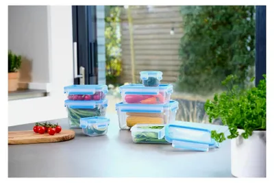 Produktbild von Clip & Close Frischhaltedosen-Set, 0,15 L, 0,2 L, 2 x 0,55 L, 1,1 L, 1 L, 2,2 L, mit Deckel, Aufbewahrungsboxen, 100 Prozent dicht, spülmaschinen-, gefrier-, mikrowellenfest, Blau
