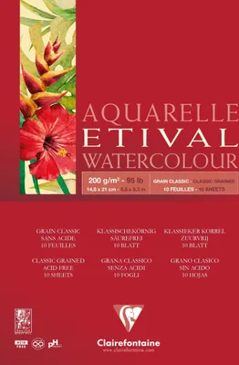 Produktbild von Clairefontaine 5x Etival Aquarellpapier, Block A5 geleimt, 10 Blatt 200g 96373C