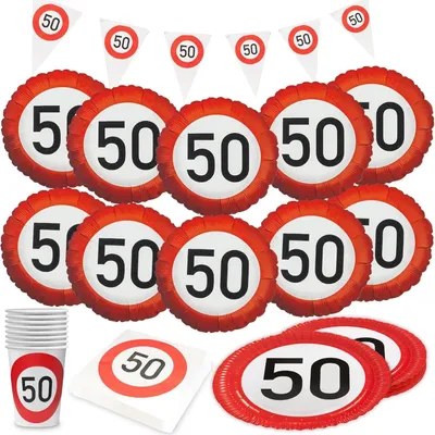 Produktbild von Happy Birthday 50 – 5-teiliges Partyset mit Tellern, Bechern, Servietten, Deko