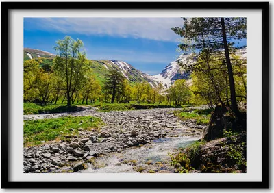 Produktbild von Bild - Bilderrahmen - 100 cm x 70 cm - MDF - Rahmen - Foto - Wandkunst Fluss in den Bergen