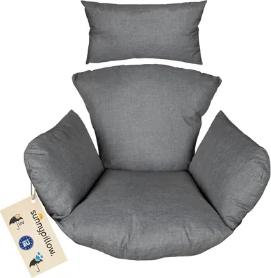 Produktbild von sunnypillow Hängesessel Kissen - Auflage für Rattan & Polyrattan Hängeschaukel - Extra Dick 15cm, UV - beständig, wasserdicht - Grau