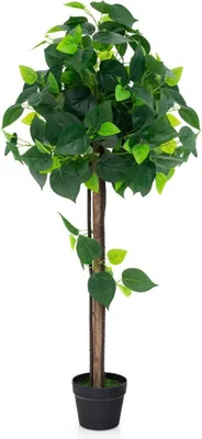 Image de Hortensia artificiel en pot avec un vrai tronc en bois, plante artificielle décorative en soie.
