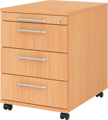 Produktbild von bümö office Rollcontainer - 3 Materialschubladen - Griff: Relinggriff (Kunststoff), Nachbildung: Buche