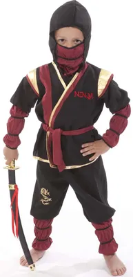 Produktbild von Ninja Krieger Set 3-tlg. Oberteil Hose Haube Kinder Karneval Kostüm 104-164