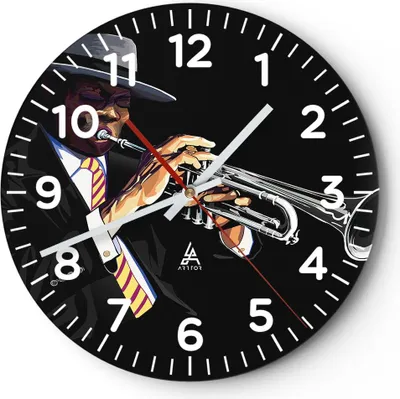 Produktbild von Wanduhr - Rund - Glasuhr - Jazz Musik Musiker - 30x30cm - Schleichendes Uhrwerk - Lautlos - zum Aufhängen bereit - Dekoration Modern - Wanddekoration aus Glas - C4AR30x30-3588