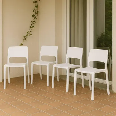 Produktbild von Dmora Outdoor-Stuhl Ancona Weiß, 4 Stapelstühle
