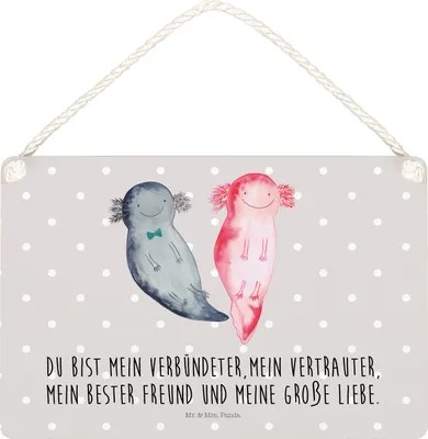 Produktbild von Mr. & Mrs. Panda Schild Axolotl Freundin DIN A5 - Grau Pastell - Geschenk, Deko Wandbild, Liebe, Valentinstag, Türschild, holzbild, Holz, wandtafel
