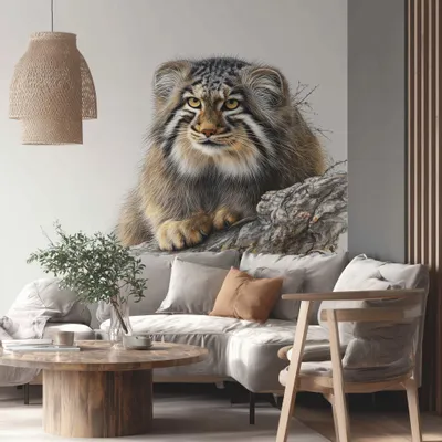 realistischer Manul auf einem Felsen – Decords Wandtattoo, Produktansicht 1