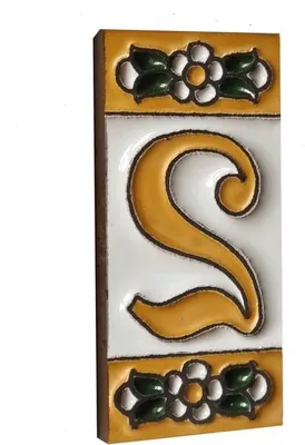 Obrázek produktu pro Keramické číslo domu Tile - Květiny Značky - Domů Personalizovat - Tradiční španělský design - 75 x 35 cm - Oker