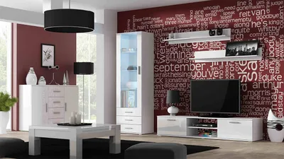 Obrázok produktu pre Obývacia zostava s LED modrým osvetlením KARA 2 - biela / lesklá biela