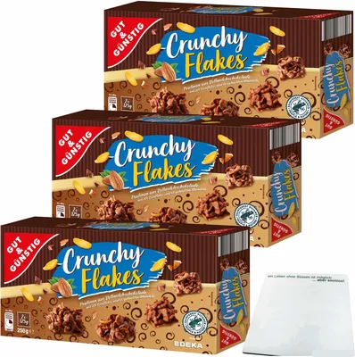 Produktbild von Gut & Günstig Crunchy Flakes knusprige Pralinen mit Vollmilchschokolade 3er Pack (3x250g Packung) + usy Block