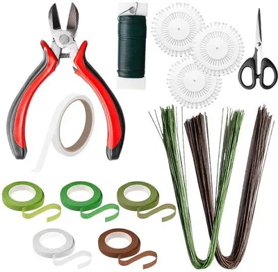 Produktbild von Blumenanlagen-Kit mit Draht, Blumenringe und Blumenabschneider für Brautstrauß-Blumen
