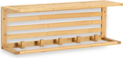 Obrázek produktu pro Bambusová nástěnná police s háčky, 57 x 15 cm, ZELLER