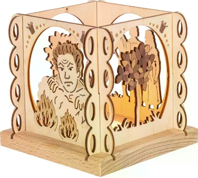 Produktbild von Teelichthalter Vierseitige Holzlaterne mit Szenen aus "Drei Haselnüsse für Aschenbrödel" BxHxT 11,5x11,5x11,5cm NEU