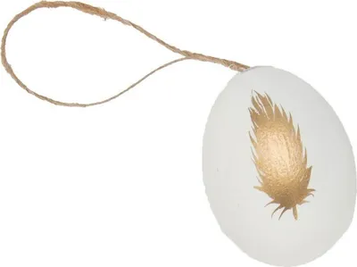 Produktbild von Hühnereier, bemalt, 12 Stück, mit Hänger, in vielen Farben & mit verschiedenen Motiven erhältlich | Deko-Ostereier, Farbe:Goldene Feder