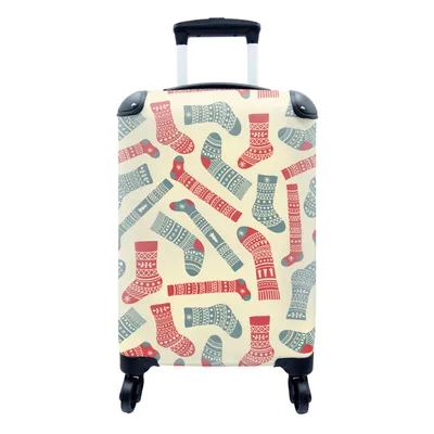 Produktbild von MuchoWow® Koffer Handgepäck Trolley Rollkoffer Kleine Reisekoffer mit 4 Rollen - Weihnachten - Socken - Schnittmuster - Cabin Size < 55x40x23 cm & 55x40x20 cm - Fotokoffer - Kabinenkoffer - Boardgepäck - Reise-Box - Reisekoffer - Reisegepäck - Koffer mit Bild - Trolley für Kinder