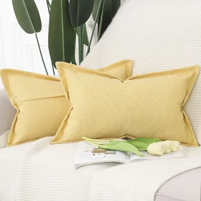Immagine prodotto di Coperte per cuscini, effetto lino, colore giallo, 30x50 cm, confezione da 2 pezzi