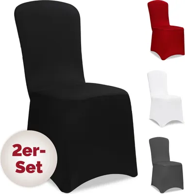 Produktbild von DETEX® Stuhlhussen 2er Set Schwarz Stretch  Dehnbar 30°C Waschbar Hochzeit Stuhlbezug Hussen für Stühle Bezug Überzug Esszimmerstühle ohne Armlehnen
