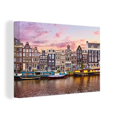 Obrázek produktu pro OneMillionCanvasses® Malba na plátně Nástěnná malba na plátně - Amsterdam - Huizen - kanály - 150x100cm
