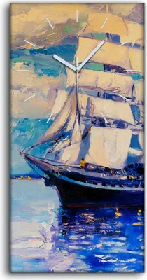 Produktbild von Leinwand Uhr Küche Wohnzimmer Bild 30x60 Meereslandschaft Schiff segelt Meer - weiße Hände