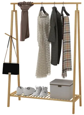 Produktbild von Kleiderst?nder aus Bambus, Garderobenst?nder aus Holz mit Schuhablage, Ma?e 110 x 42 x 152 cm (L x B x H)
