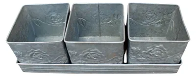 Produktbild von Zink Pflanztopf Set Rosen-Relief 3er Set Landhaus 37 cm