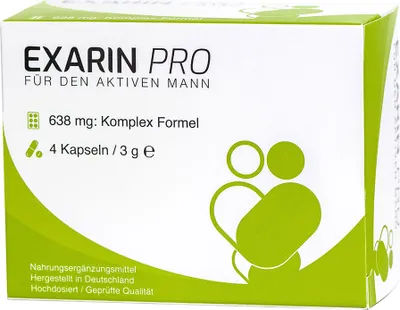 Produktbild von EXARIN PRO 638mg Komplex Formel für aktive Männer, 4 hochdosierte Kapseln – Vegan, Hergestellt in Deutschland,