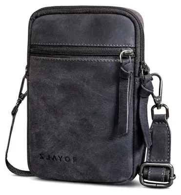 Produktbild von Kleine Herren Umhängetasche aus Leder 3-in-1 - Multifunktionale Tasche als Gürteltasche, Schultertasche und Handytasche - Schwarze Ledertasche zum Umhängen