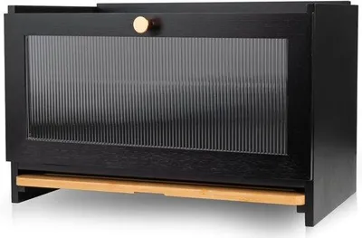 Produktbild von Bamboe Broodtrommel mit Schneidebrett - Für Brotvorrat - Einzelstück - Schwarz - Holz - 40 x 26 x 23 cm