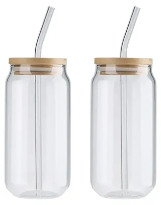 2er-Set Biergläser 580 ml mit Deckel & Glasstrohhalm