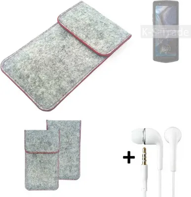 Produktbild von K-S-Trade Handy Schutz Hülle kompatibel mit Cubot Pocket 3 Schutzhülle Handyhülle Filztasche Pouch Tasche Case Sleeve Filzhülle hellgrau roter