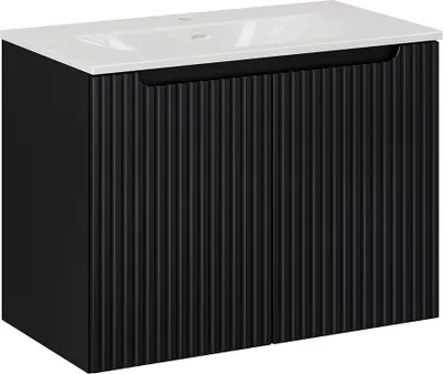 Produktbild von Waschtisch 80cm, in schwarz, gerillte Front, NEWPORT-56-BLACK