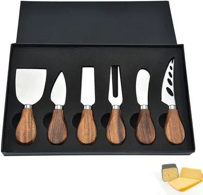 Image de Set de couteaux à fromage en acier inoxydable et bois d'acacia, 6 pièces