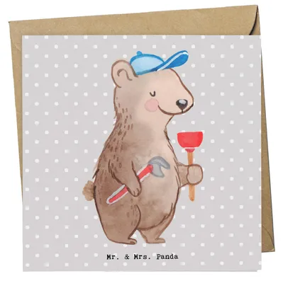 Produktbild von Mr. & Mrs. Panda Glückwunschkarte Klempner Herz - Grau Pastell - Geschenk, Handwerker, anlasskarte, Klappkarte, Installateur, Grußkarte, doppelkarte, faltkarte, Meister