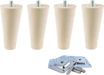 Obrázek produktu pro 4 kusy nožiček na pohovku z bukového dřeva, včetně příslušenství, rovné, délka 8-45 cm