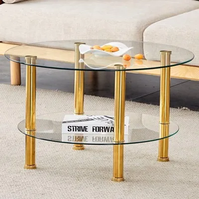 Obrázek produktu pro Konferenční stolek, dvoustupňový - zlaté kovové nohy - průhledné sklo - 81x81x45 cm - moderní design
