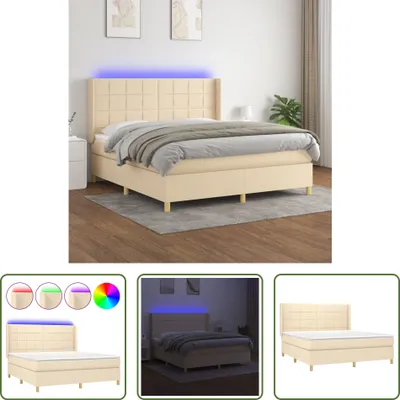 Produktbild von The Living Store Boxspringbett mit Matratze & LED Creme 180x200 cm Stoff
