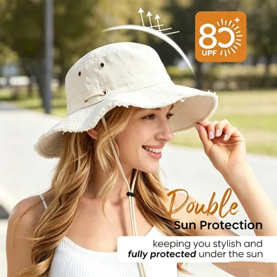 Obrázok produktu pre Letná slnečná čiapka, ochrana proti UV žiareniu 50, široká krempa, vyrobená z bavlny, skladacia, vhodná na outdoorové aktivity