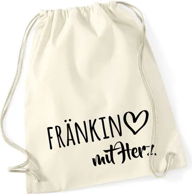 Produktbild von Huuraa Turnbeutel Fränkin mit Herz 12 Liter Natural Baumwolle Rucksack Geschenkidee