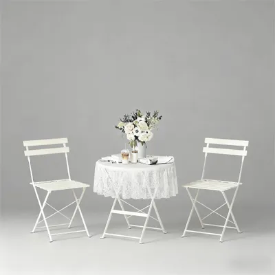 Image de DEWINNER Ensemble De Table Et Chaises De Jardin, Salon De Jardin Extérieur 3 Pièces, Table Ronde Avec 2 Chaises Pliantes, Pliable, Blanc