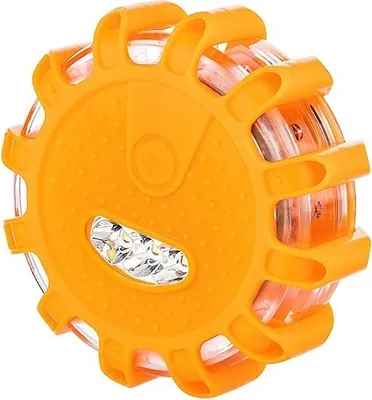 Obrázok produktu pre Lampa - flara ostrzegawcza 12 LED + 3 LED, mocowana na magnes i hak, zasilanie 3x AAA, pomarańczowa